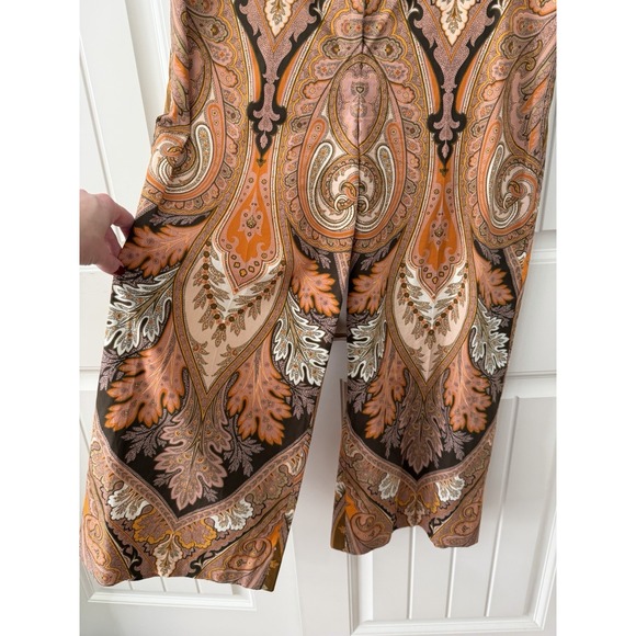 Kobi Halperin Wide Leg Pants 10 Orange Brown Paisley Crop High Rise - Picture 2 of 7